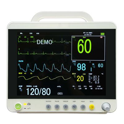 شاشة LCD ملونة مقاس 12.1 بوصة لمراقبة المرضى متعددة المعلمات مع 6 معلمات (ECG/HR/RESP/SPO2/NIBP/Temp) وقابلة للتركيب على عربة/حامل حائطي