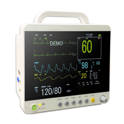 شاشة LCD ملونة مقاس 12.1 بوصة لمراقبة المرضى متعددة المعلمات مع 6 معلمات (ECG/HR/RESP/SPO2/NIBP/Temp) وقابلة للتركيب على عربة/حامل حائطي